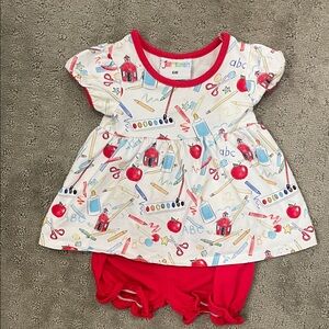Colorful School Baby Dress with matching Red diaper cover